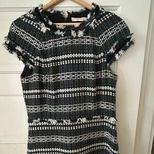 Tory Burch size 8 green tweed dress with patent leather details